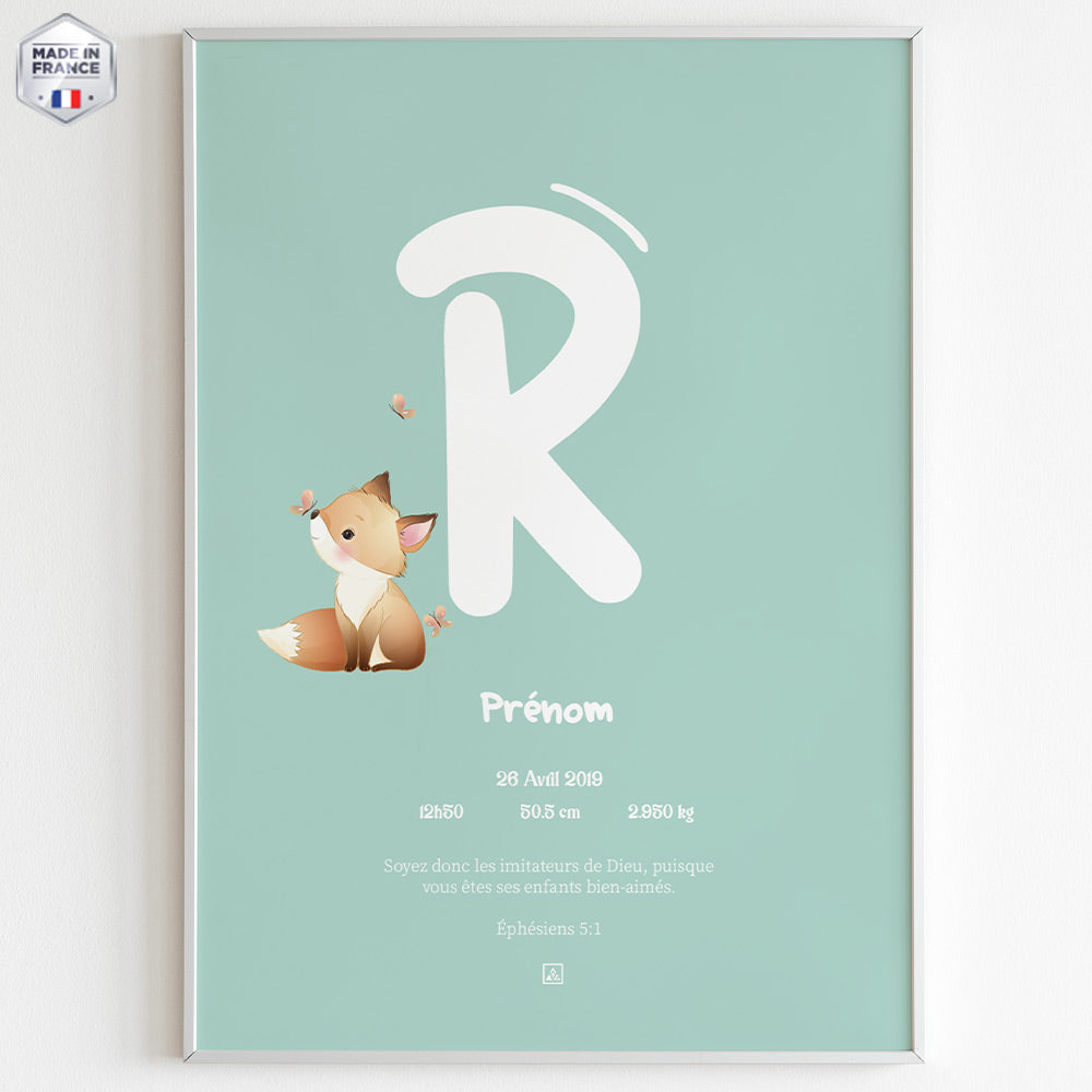 poster-chrétien-prénom-à-personnaliser-bébé-renard