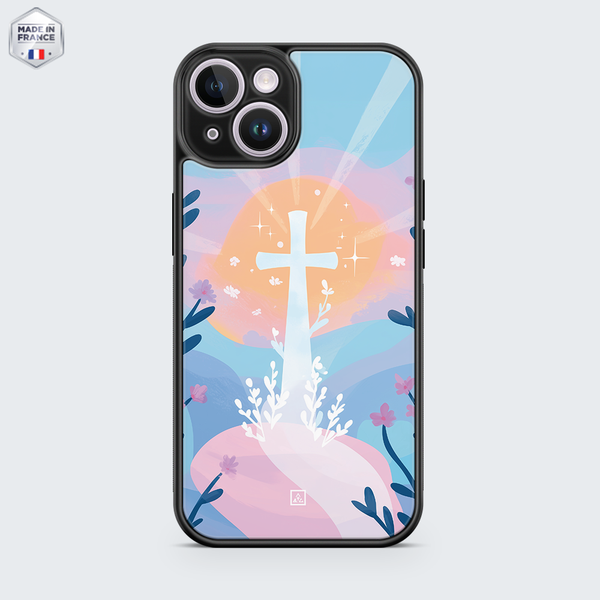 Coque chrétienne Floral cross pastel 1