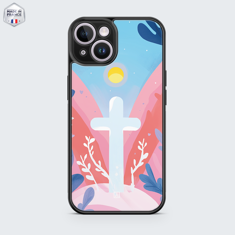 Coque chrétienne Floral cross pastel 2