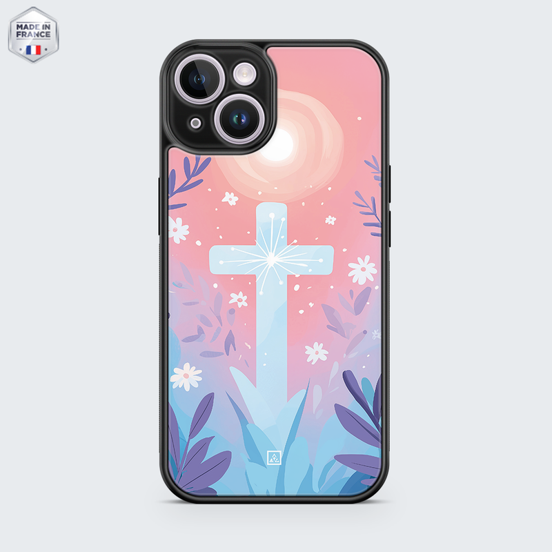 Coque chrétienne Floral cross pastel 3