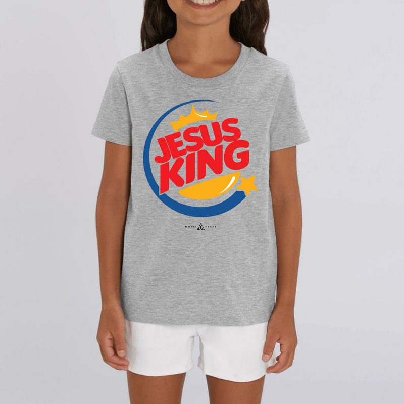 T-shirt chrétien enfant Jesus King gris blessing cases